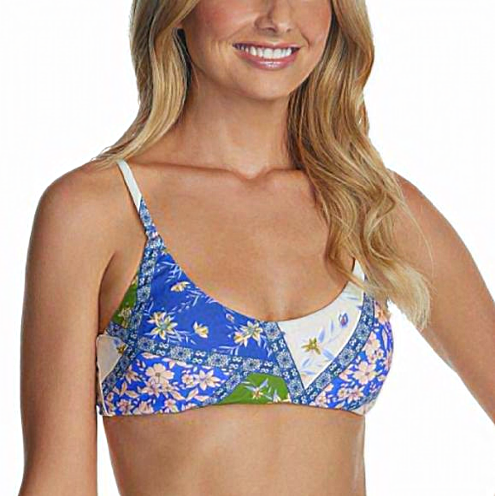 Raisins Las Brisas Laguna‎ Bikini Top Leaf Print White Blue L